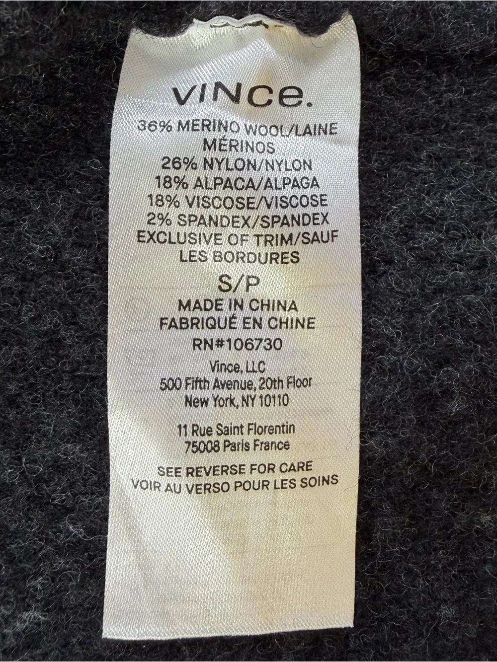 Vince Collar Cardigan Coat Merino Wool Alpaca Black S Relaxed Oversized Charcoal
